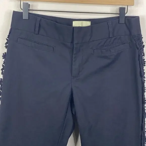 Anthropologie Elevenses Black Daisy Crochet Lace Trimmed Tuxedo Crop Pants US 6 - Picture 2 of 6